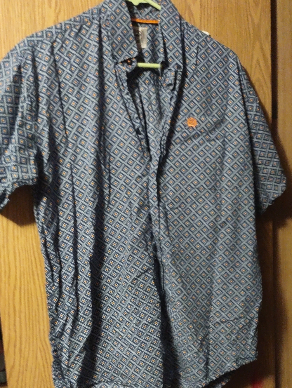 Cinch Short-Sleeve Button-Down Shirt in Blue and Orange